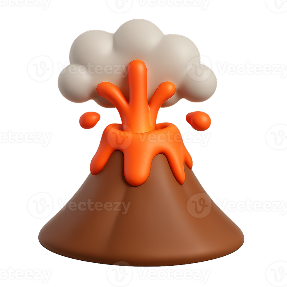 3D Simple Volcano Icon with Eruption and Lava Flowing Effect png