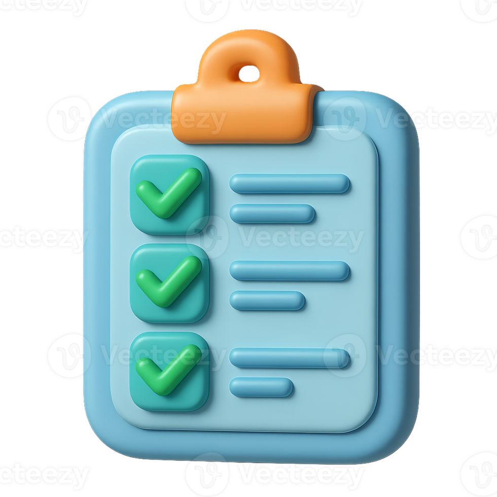 Colorful 3D Checklist Icon with Checkmarks and Clipboard Design png