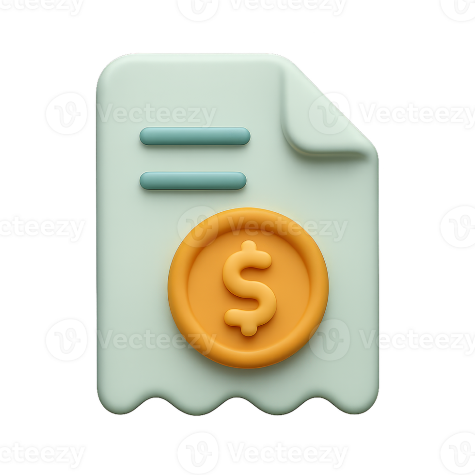 Simple 3D Icon of Bill with Dollar Symbol in Soft Colors png