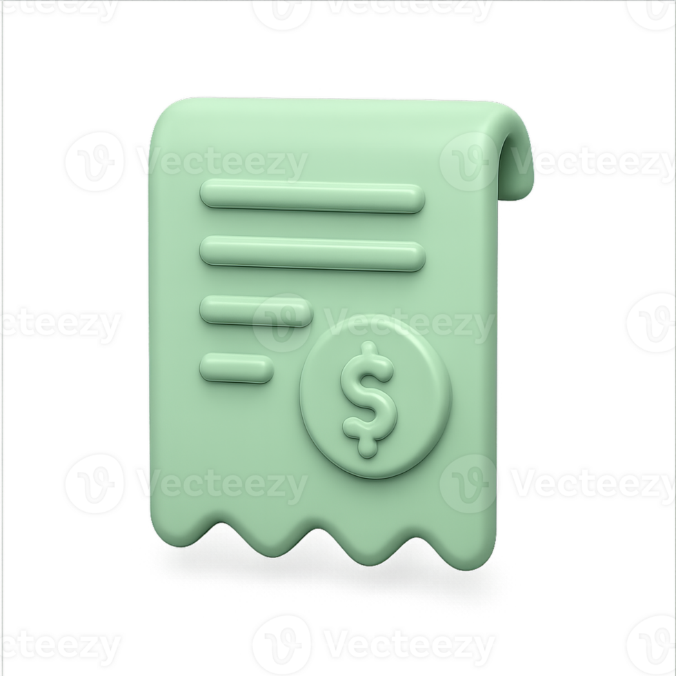 Simple 3D Icon of a Bill with Currency Symbol in Modern Style png