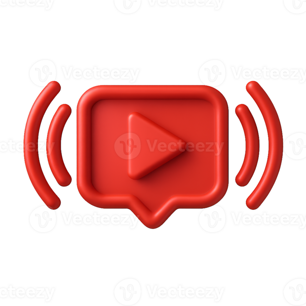Red 3D Livestream Icon with Play Button and Sound Waves Design png