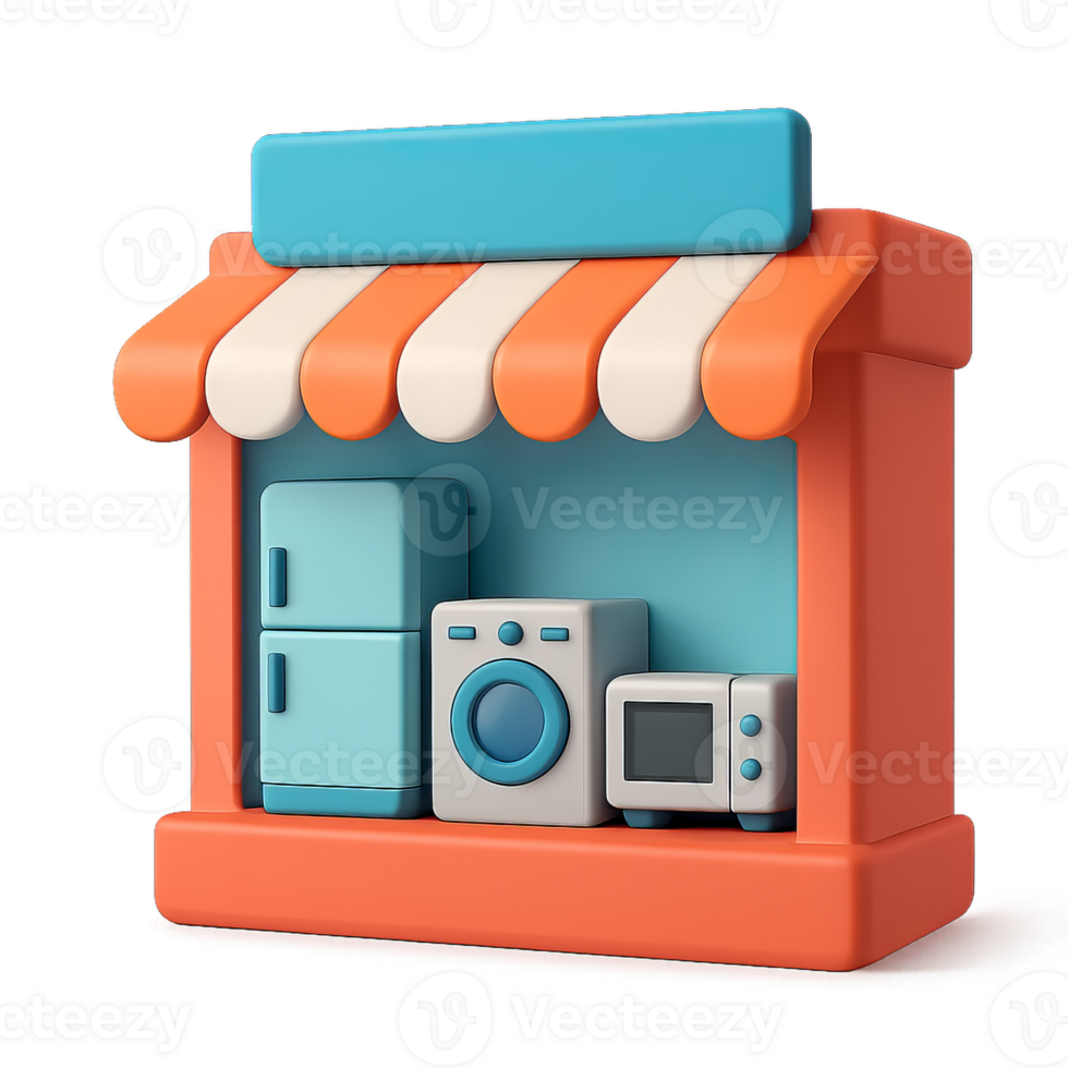 3D Icon of a Simple Appliance Storefront with Colorful Elements png