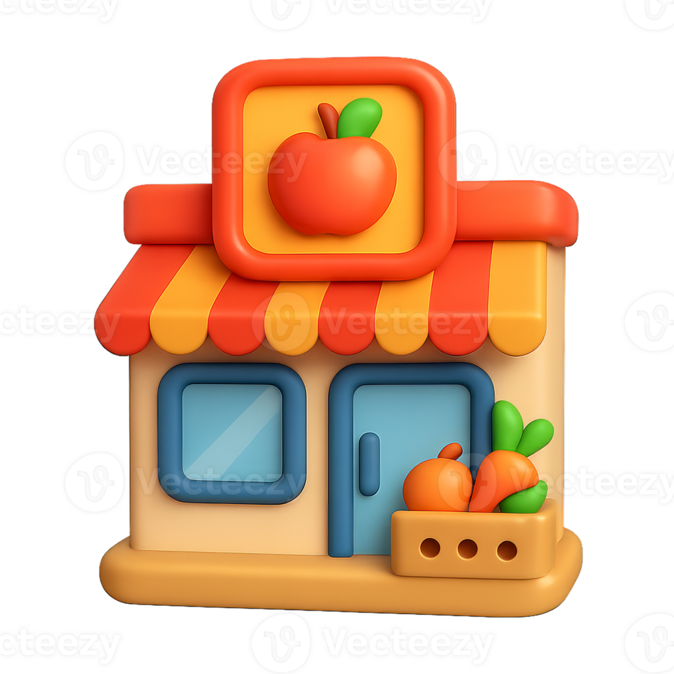 Bright and Simple 3D Grocery Store Icon with Colorful Design png