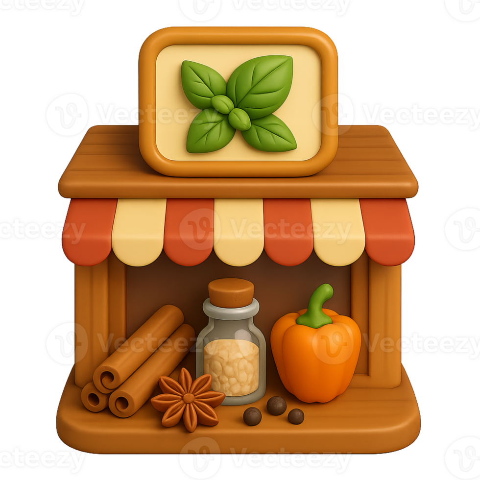 3D Simple Spice Shop Icon with Vegetables and Aromatic Ingredients png