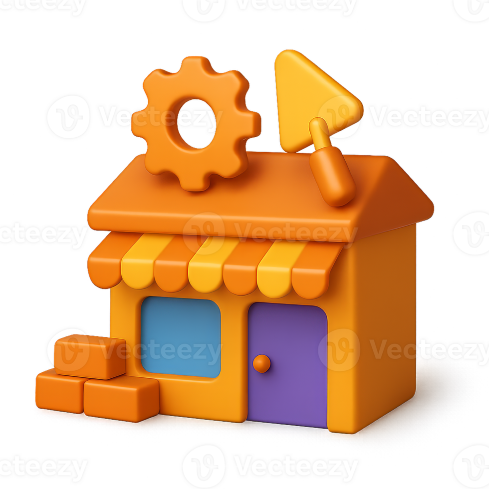 3D Icon of Construction Supply Store in Bright Colors and Shapes png