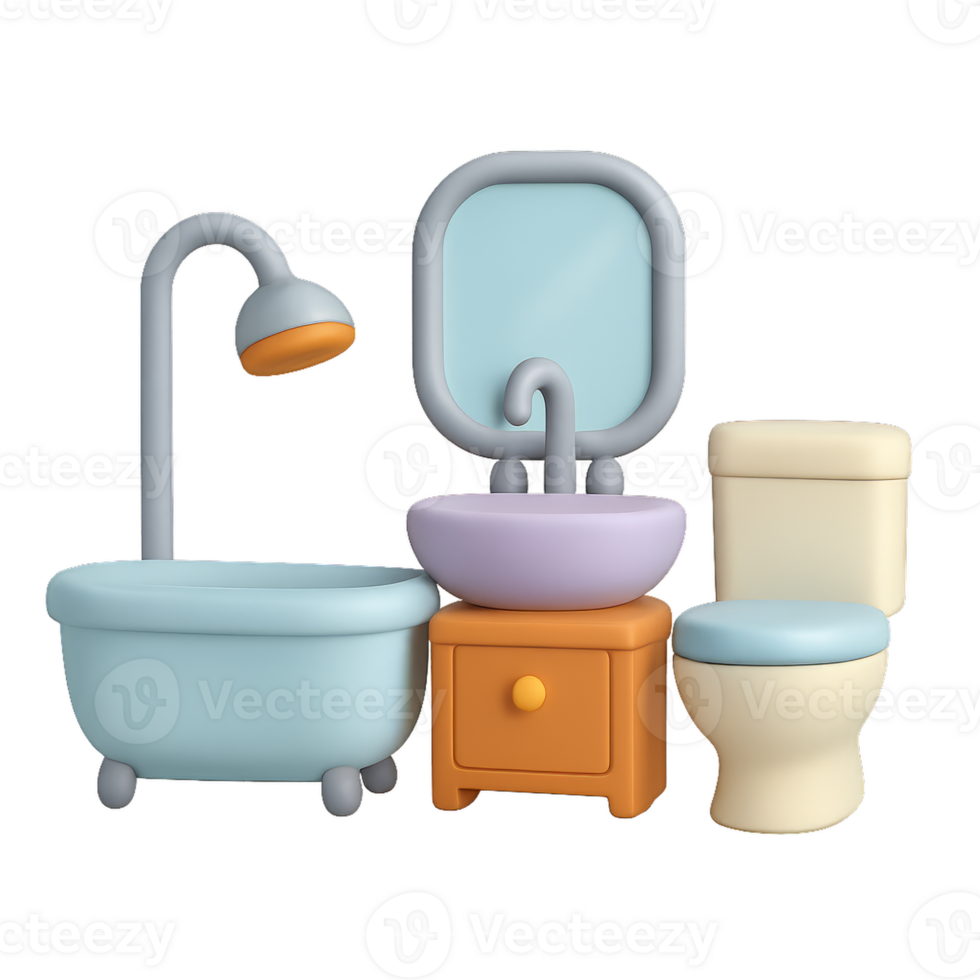 Simple 3D Bathroom Icons for Modern Design Projects png
