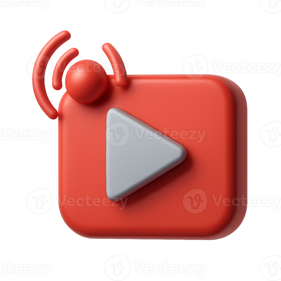 3D Simple Game Icon with Play Button and Sound Waves Design png