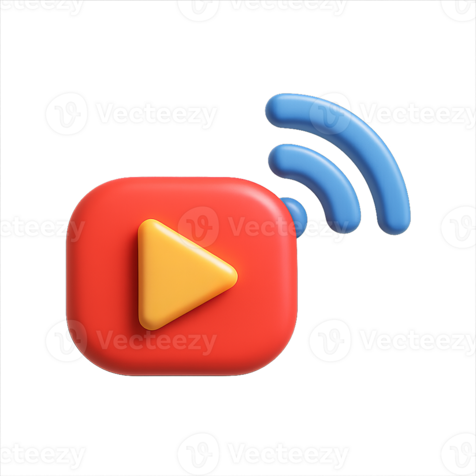 Simple Live Streaming Icon Design with Play Button and Signal Waves png