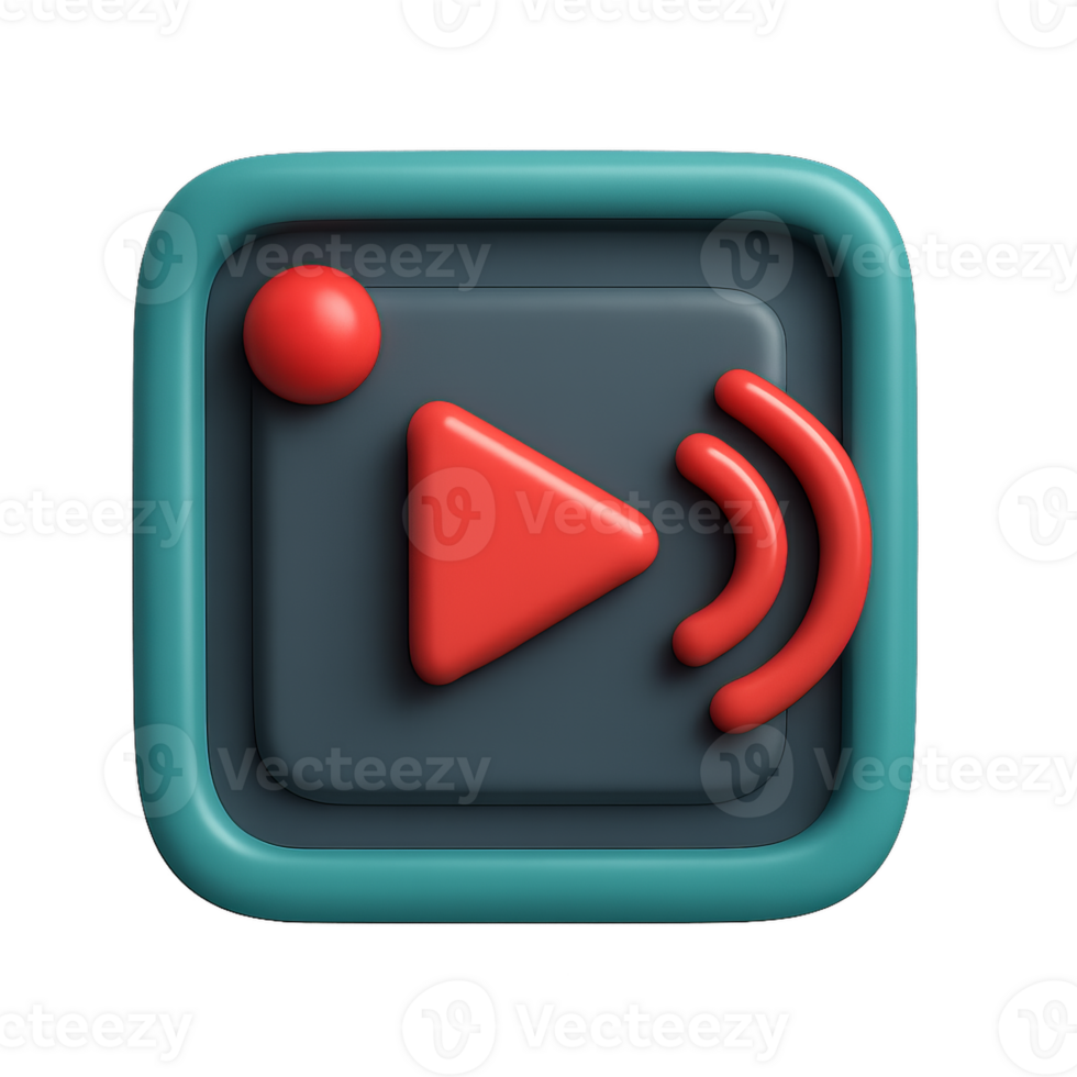 Simple 3D Game Icon Design with Play Button and Sound Waves png