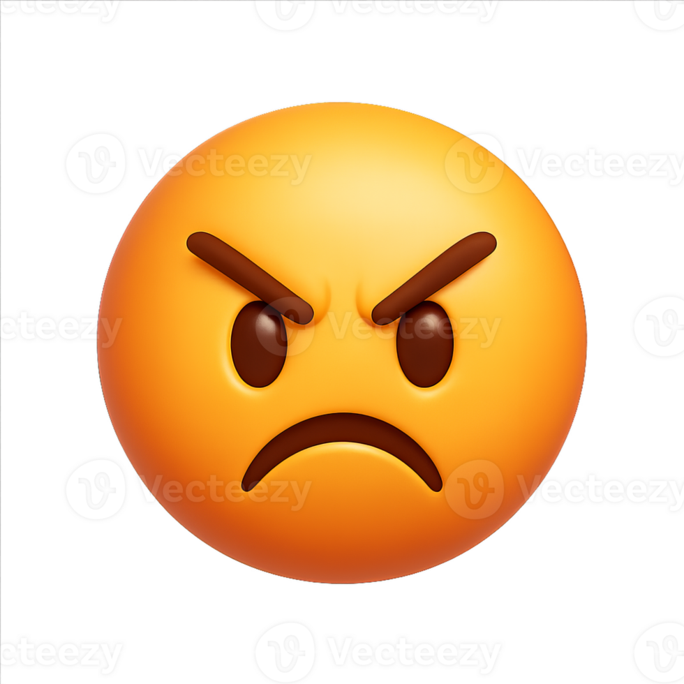 Simple 3D Angry Icon with Frown Expression for Digital Use png
