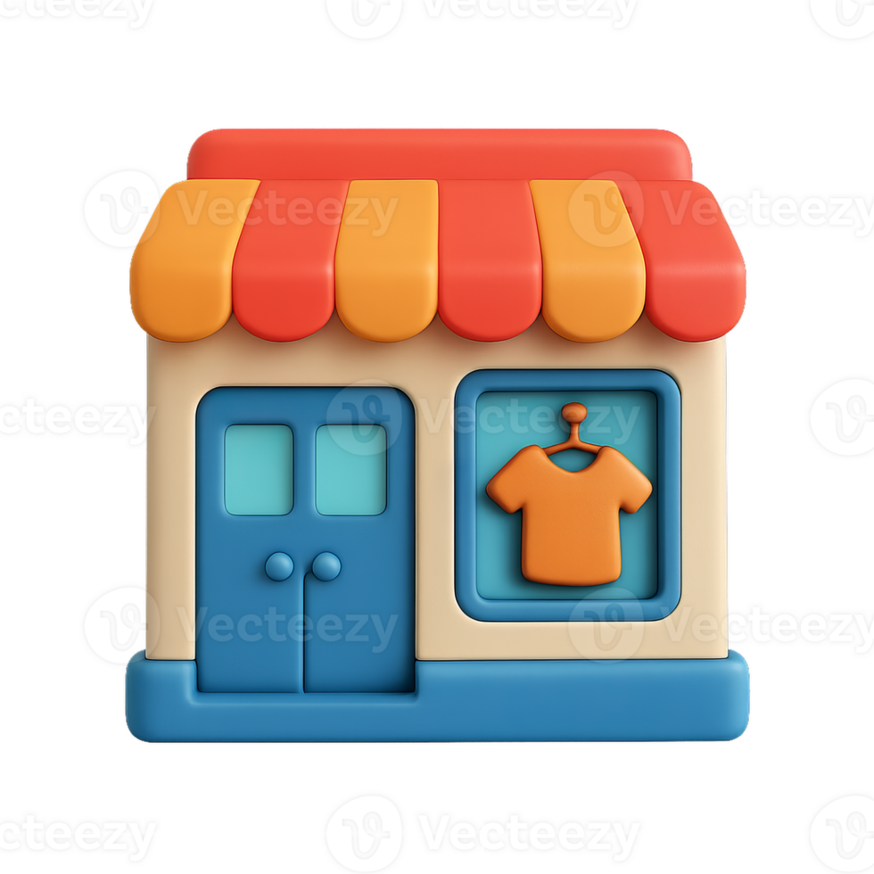 3D Icon of a Simple Clothing Store with Colorful Awning Design png