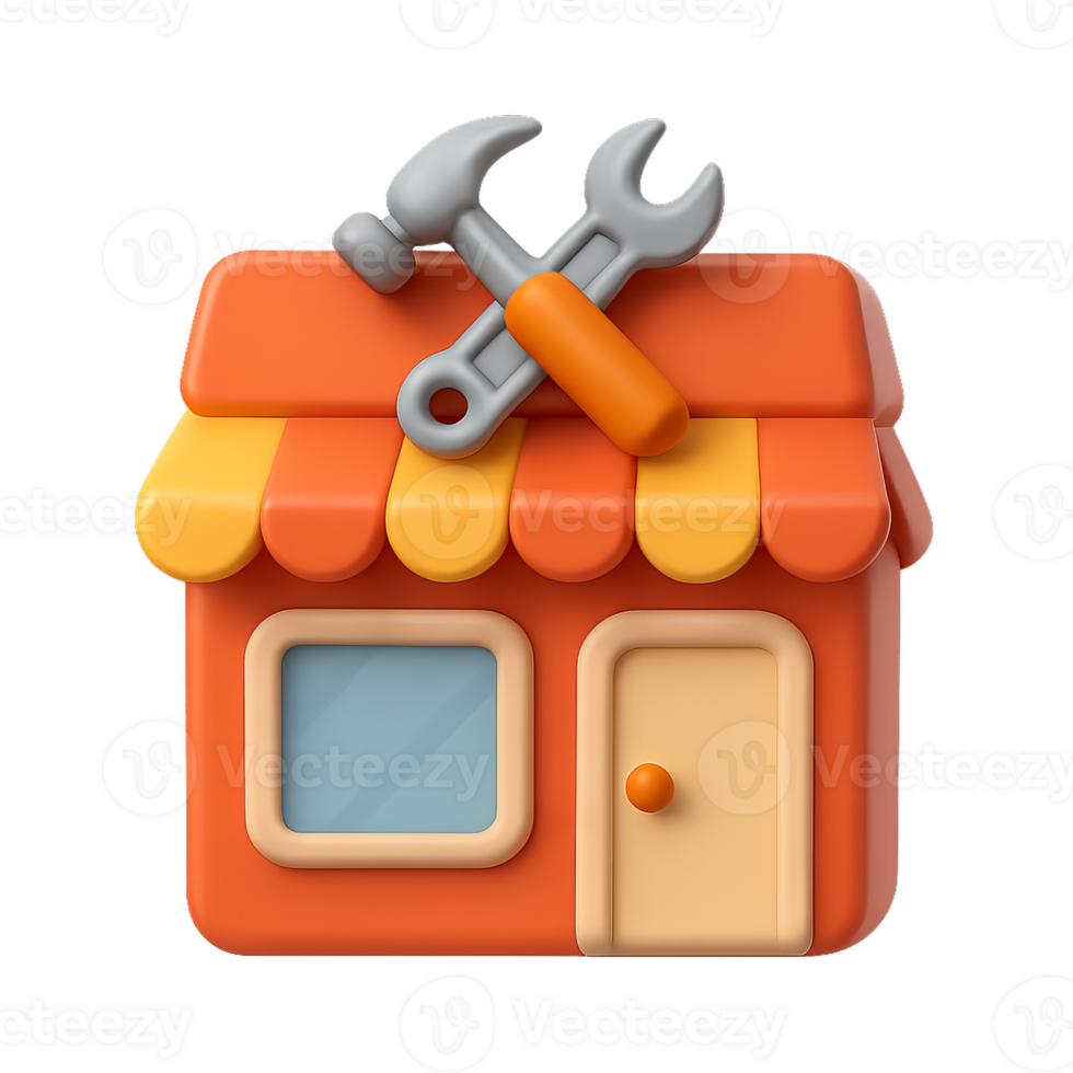 3D Icon of Simple Hardware Store with Tools and Colorful Design png