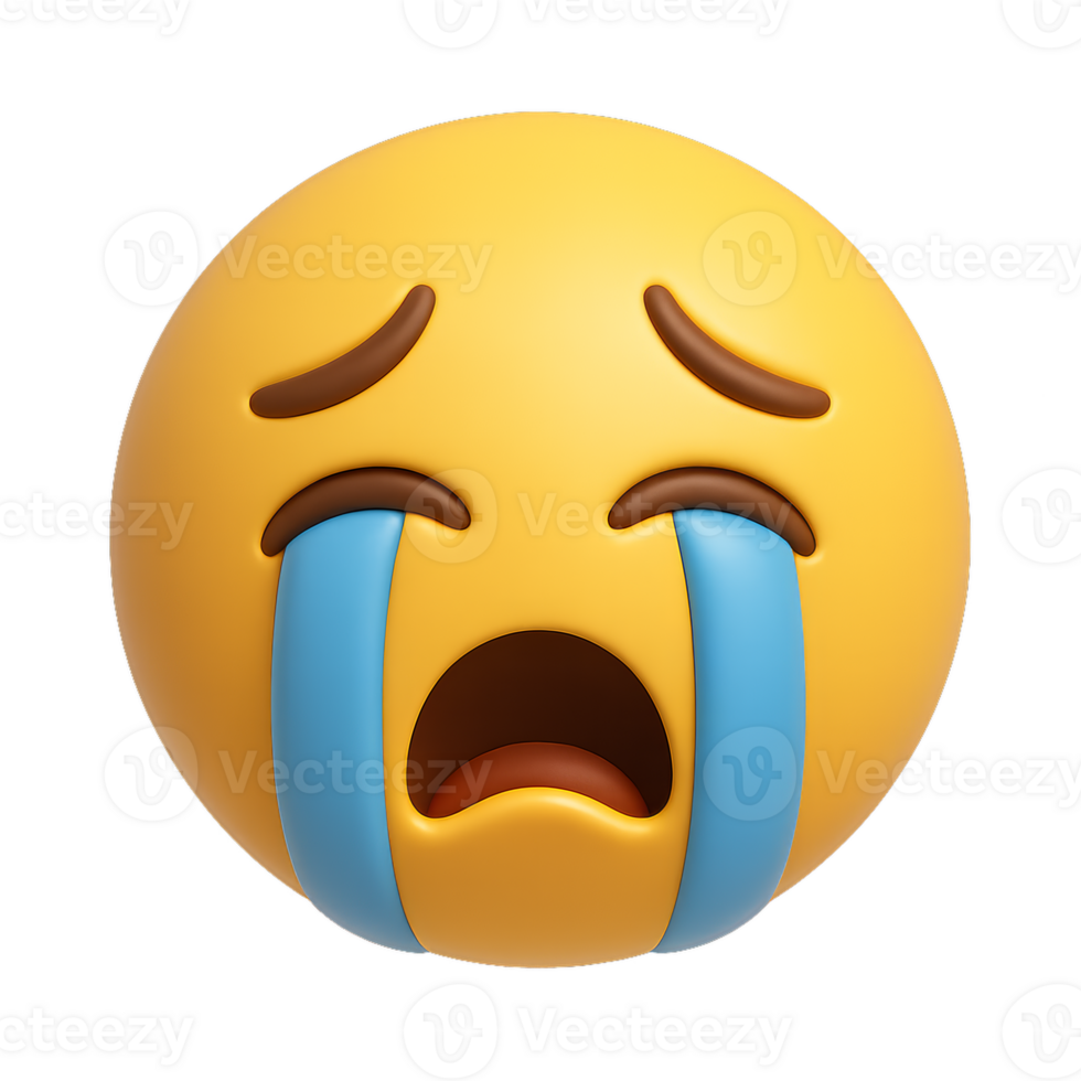 3D Crying Emoji Icon with Detailed Facial Expression and Colors png
