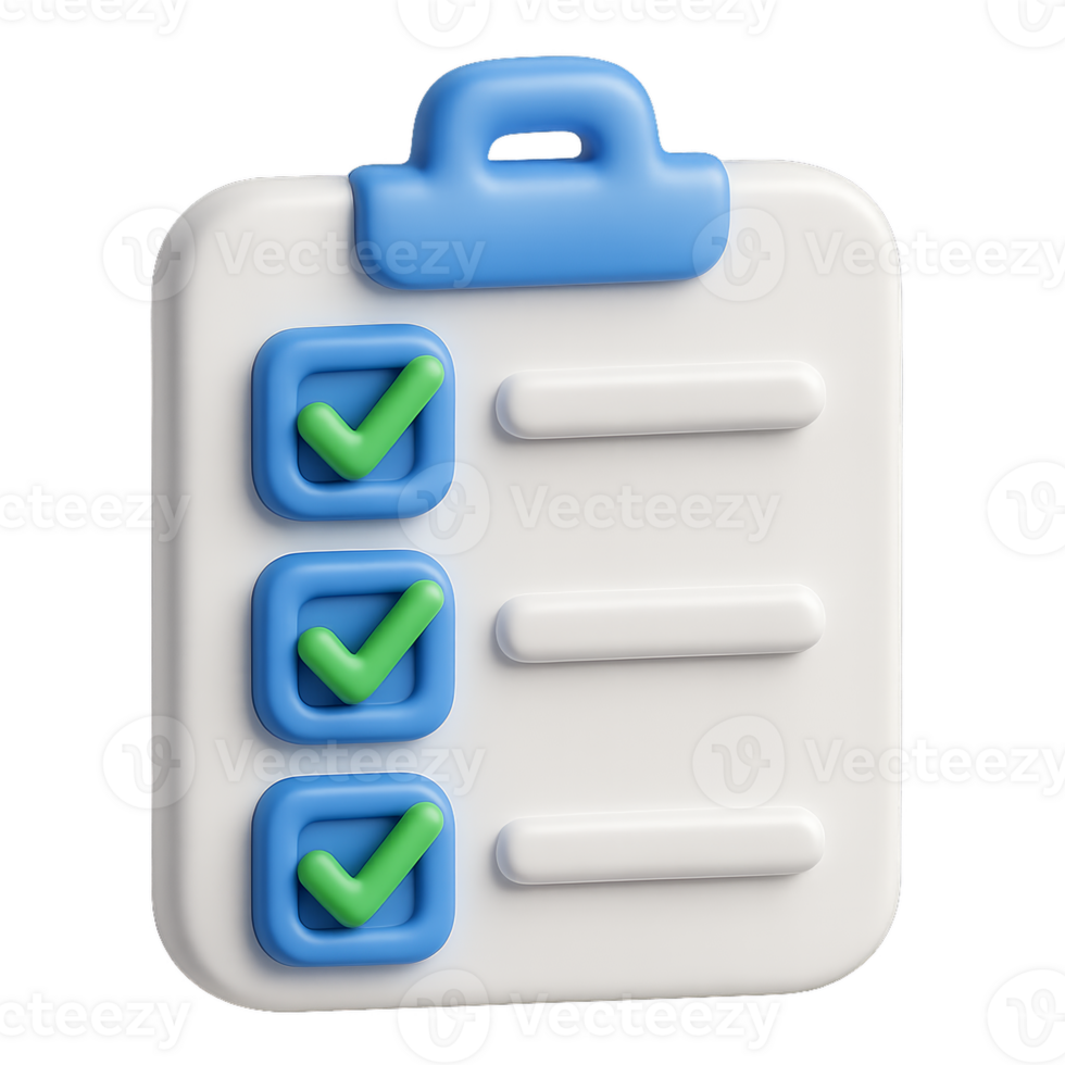 Three-Dimensional Simple Checklist Icon for Task Management png