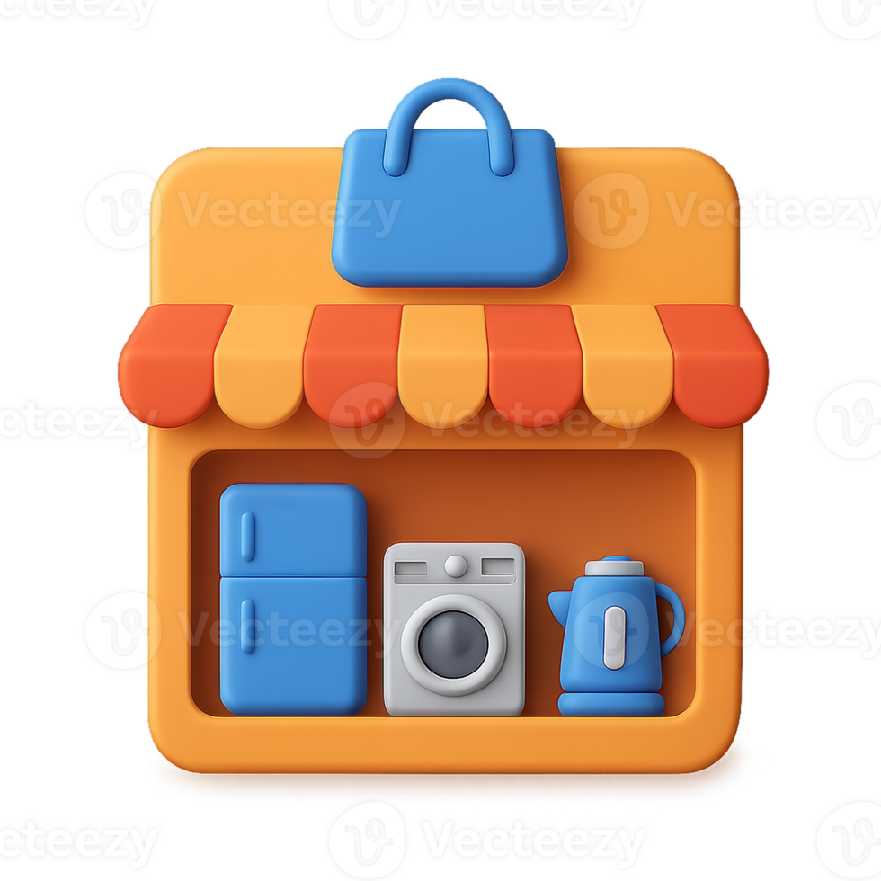 3D Icon of Simple Appliance Storefront with Colorful Design png