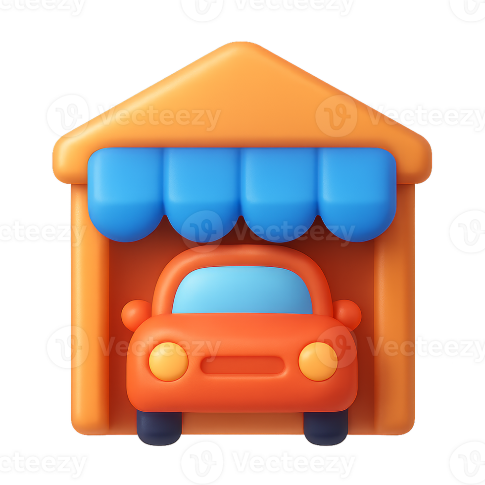 3D Simple Car Icon in a Colorful Shop with a Roof Design png