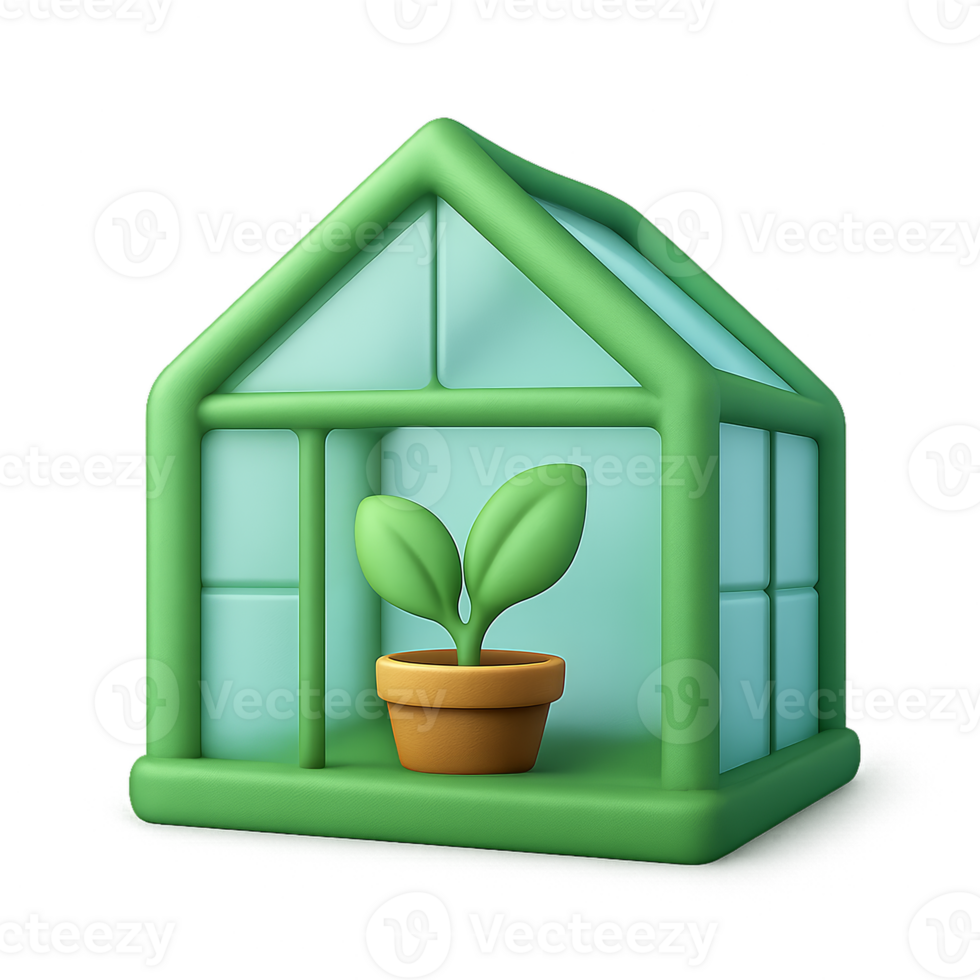Simple 3D Greenhouse Icon with Potted Plant for Design Use png