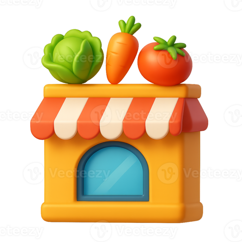 Colorful 3D Food Icon with Vegetables on a Market Stand png