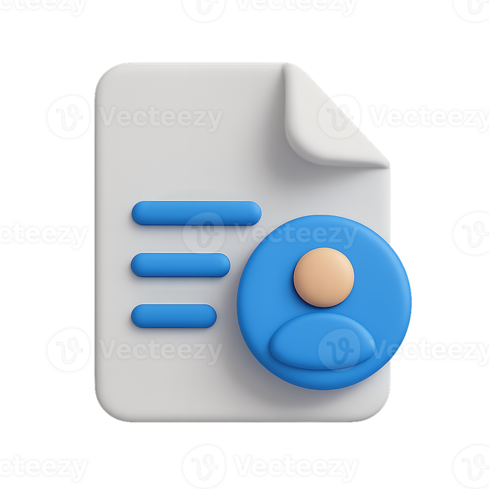 3D Document Icon with User Profile Symbol in Simple Design png