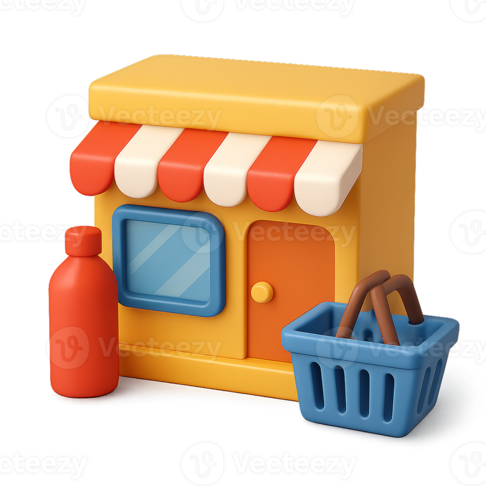Colorful 3D Store Icon with Simple Design and Accessories png