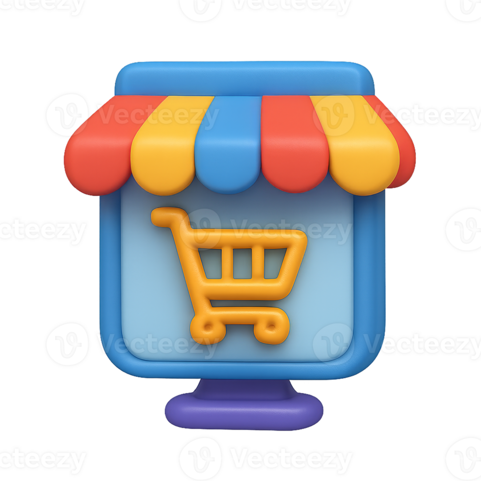 Colorful 3D Online Store Icon with Shopping Cart Design png
