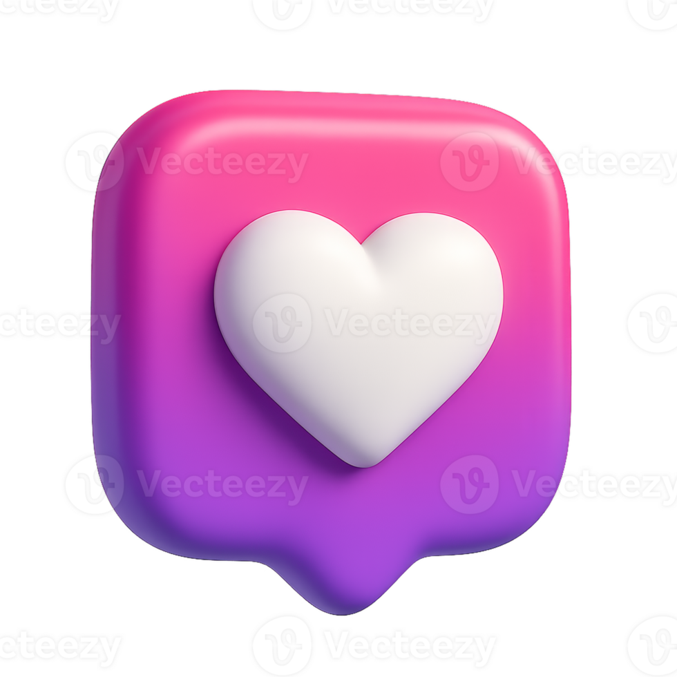 3D Social Icon Design with Heart Shape in Gradient Colors png