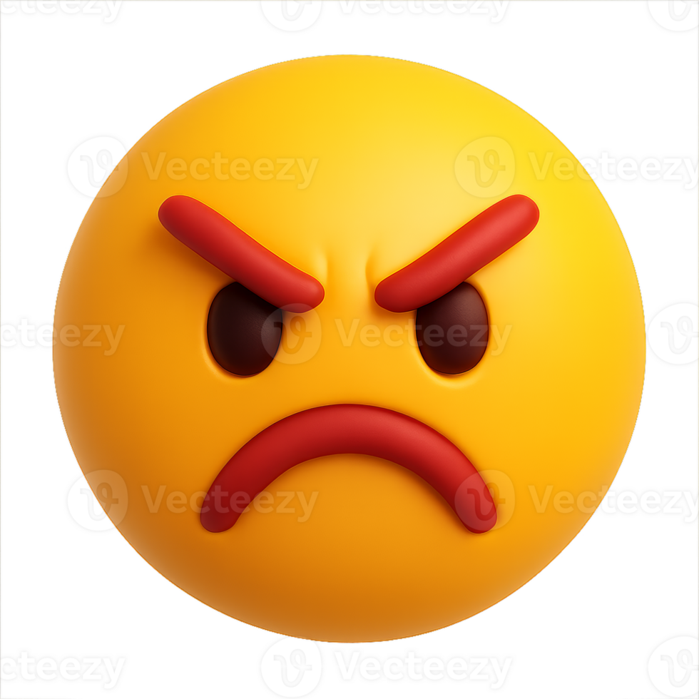 3D Angry Face Icon with Simple Expression for Digital Projects png