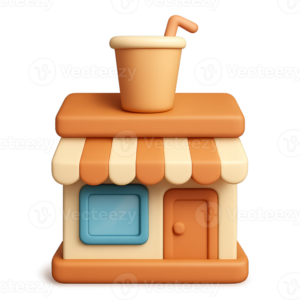 3D Icon of a Beverage Shop with Simple Design and Bright Colors png