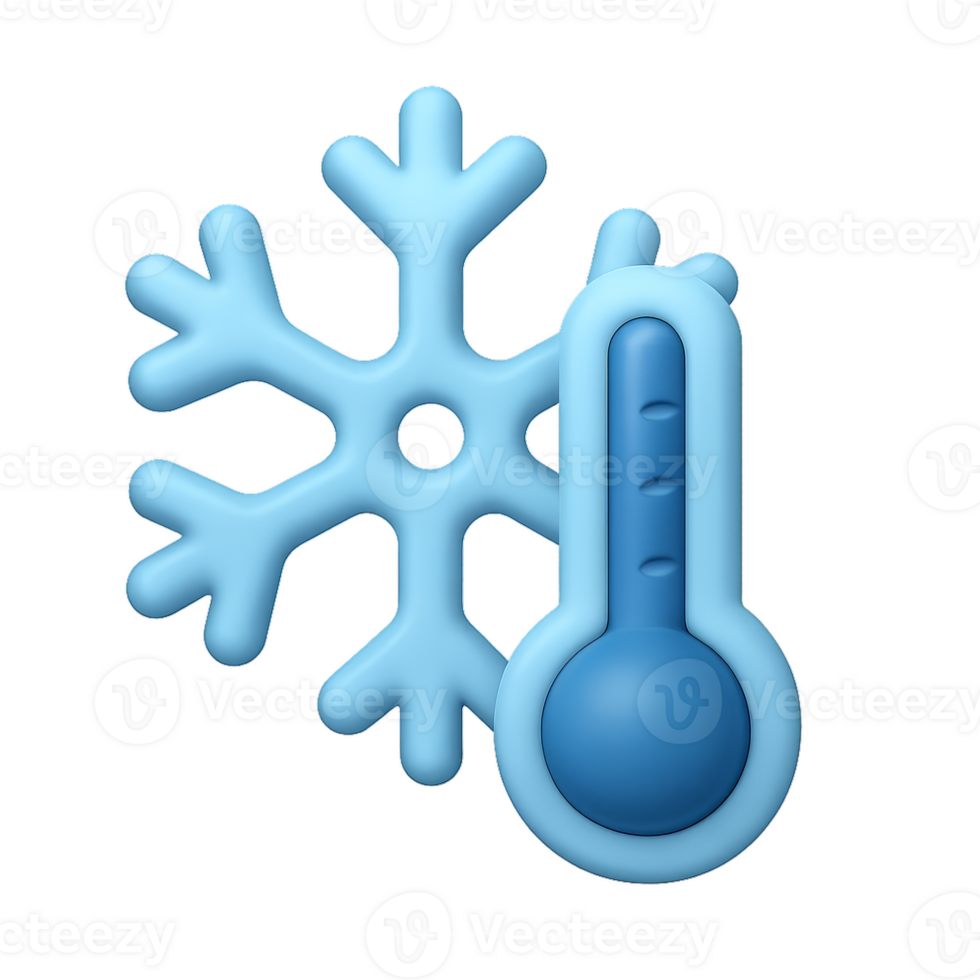 3D Icon of Cold Weather Snowflake and Thermometer for Weather Design png