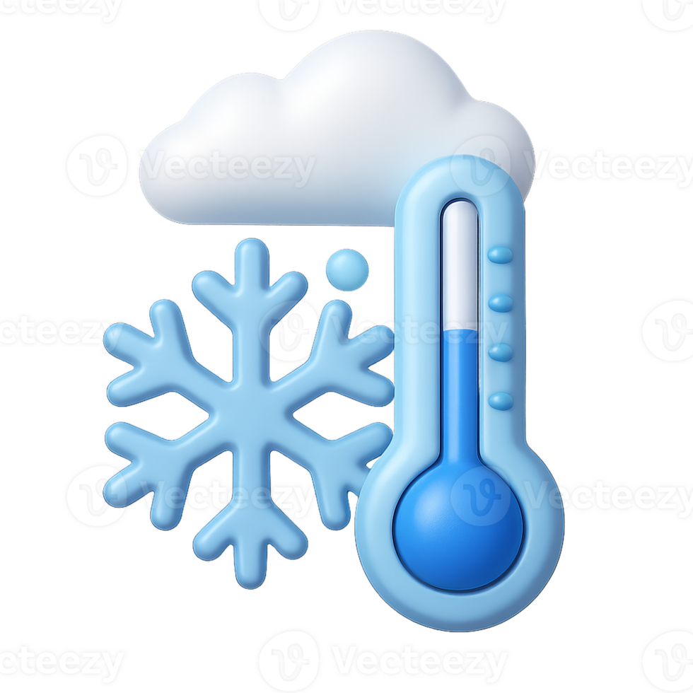 3D Simple Cold Weather Icon with Thermometer and Snowflake Design png
