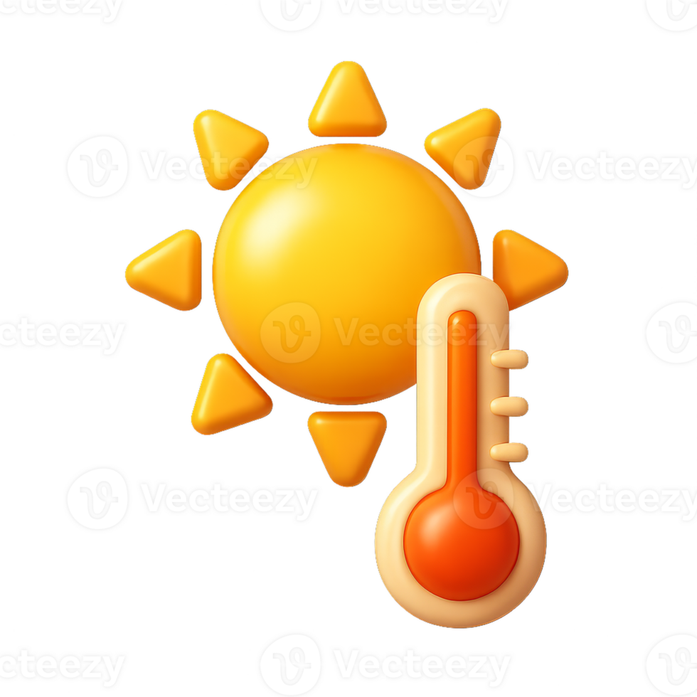 3D Sun Icon with Thermometer for Weather and Climate Illustrations png