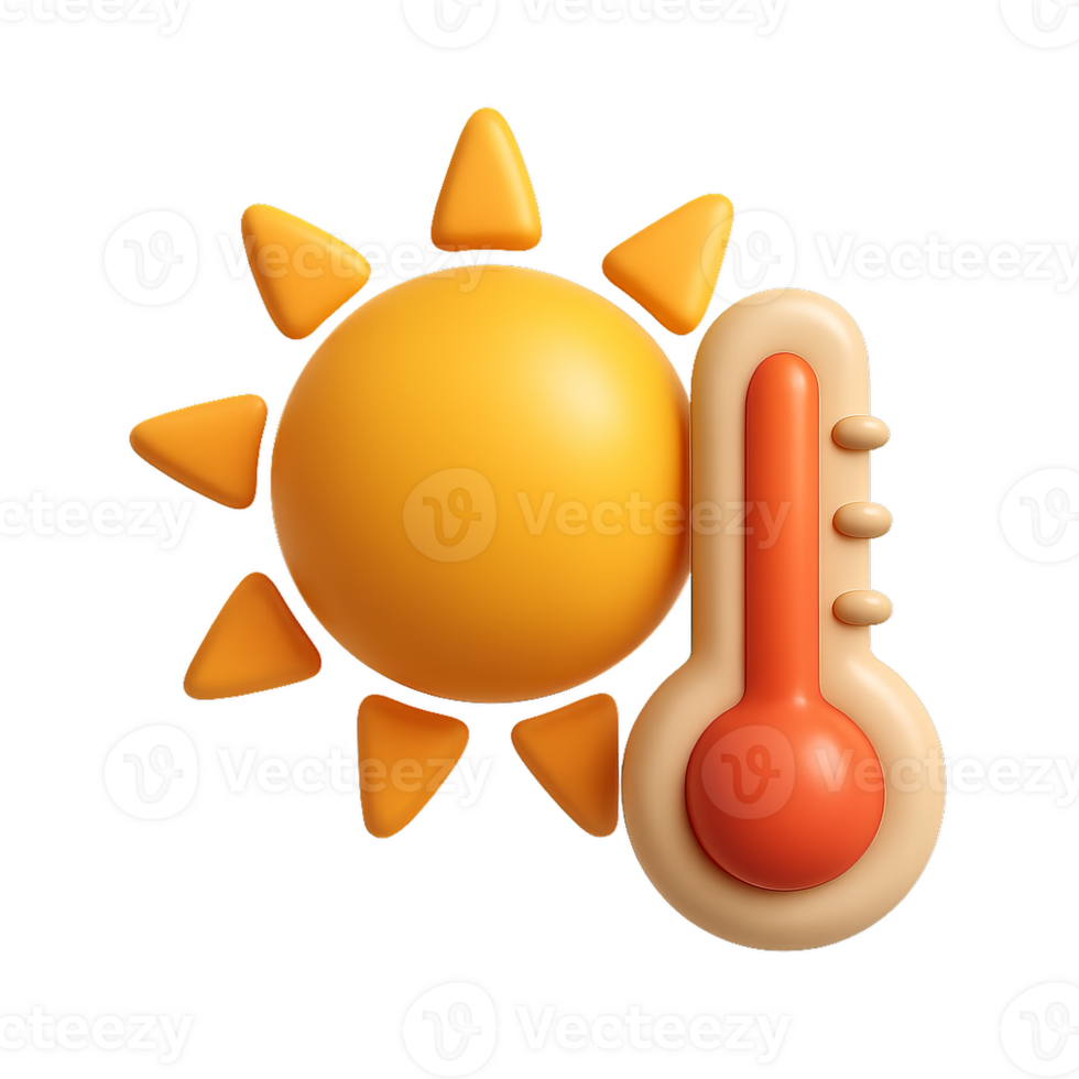 Simple 3D Sun Icon with Thermometer for Weather Representation png