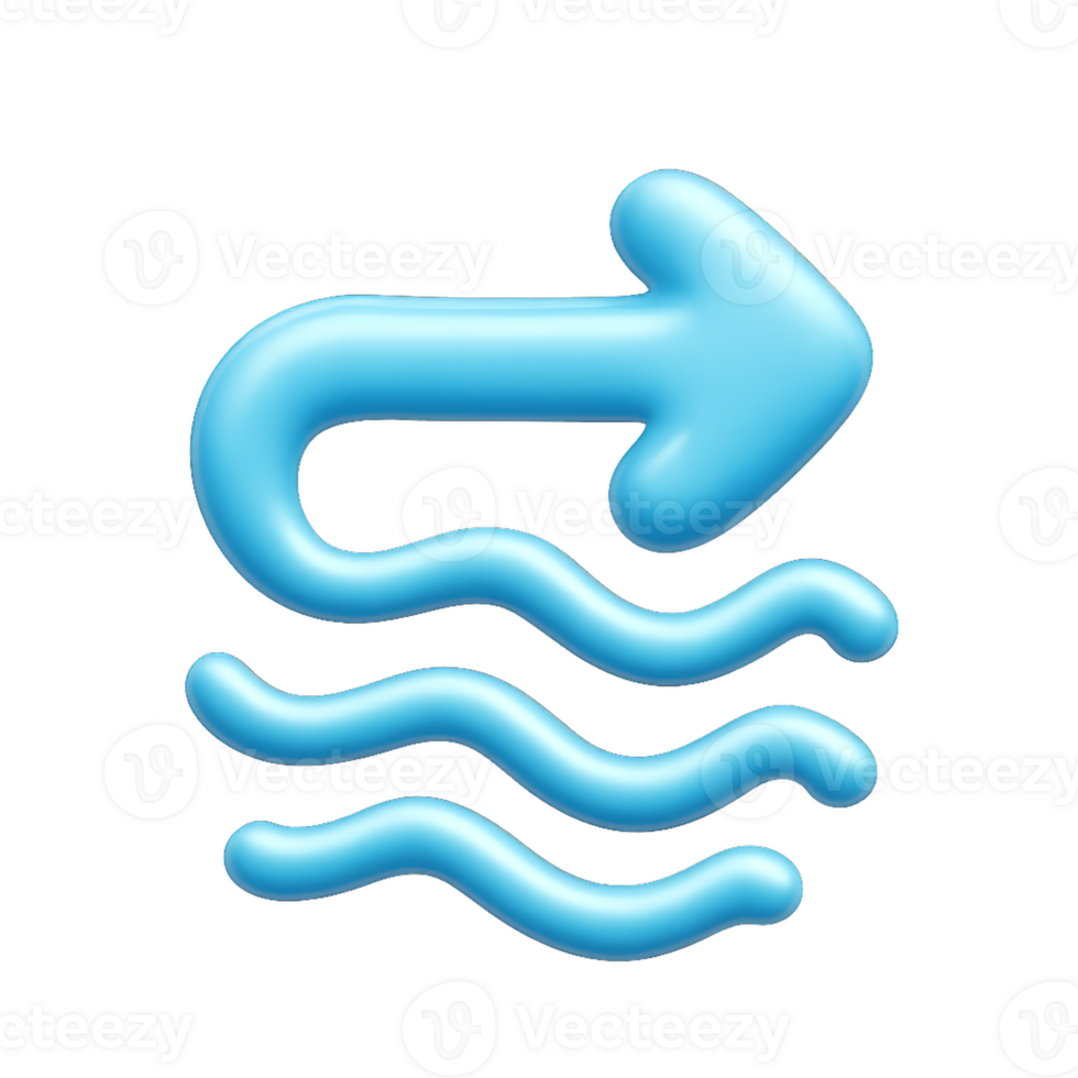 3D Icon of Airflow with Curved Lines and Arrow Direction png