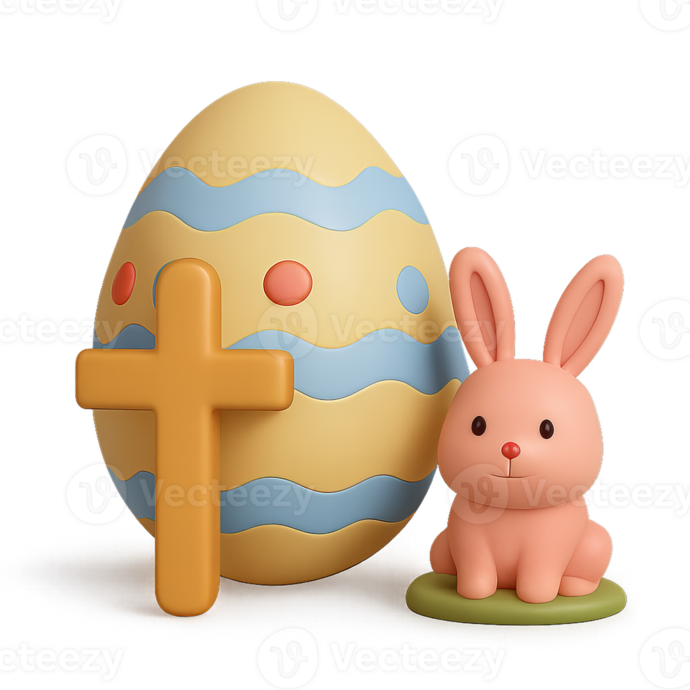 Colorful Easter Egg and Cute Bunny Figure for Festive Decoration png