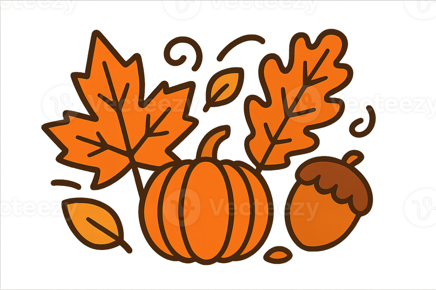 Simple Autumn Icon with Pumpkin and Leaves in Vibrant Colors png