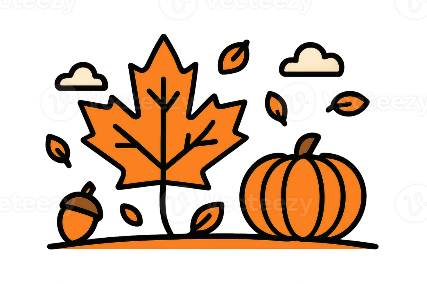 Simple Autumn Icon with Pumpkin, Leaf, and Acorn Design Elements png