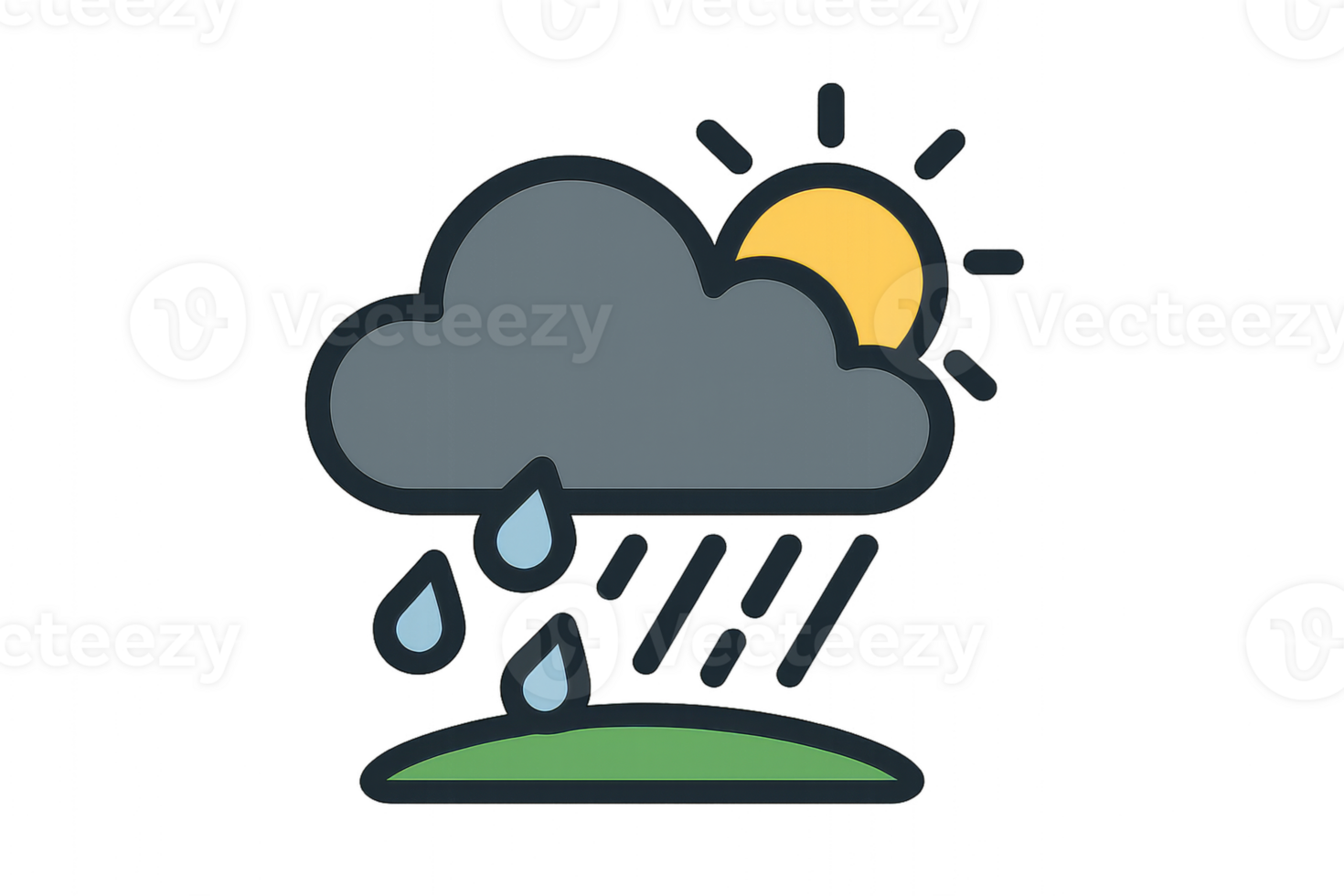 Simple Icon of Rainy Season with Cloud, Rain Drops, and Sun png