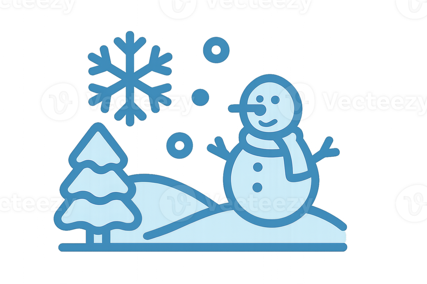 Simple Winter Icon Design of Snowman, Snowflakes, and Pine Tree png