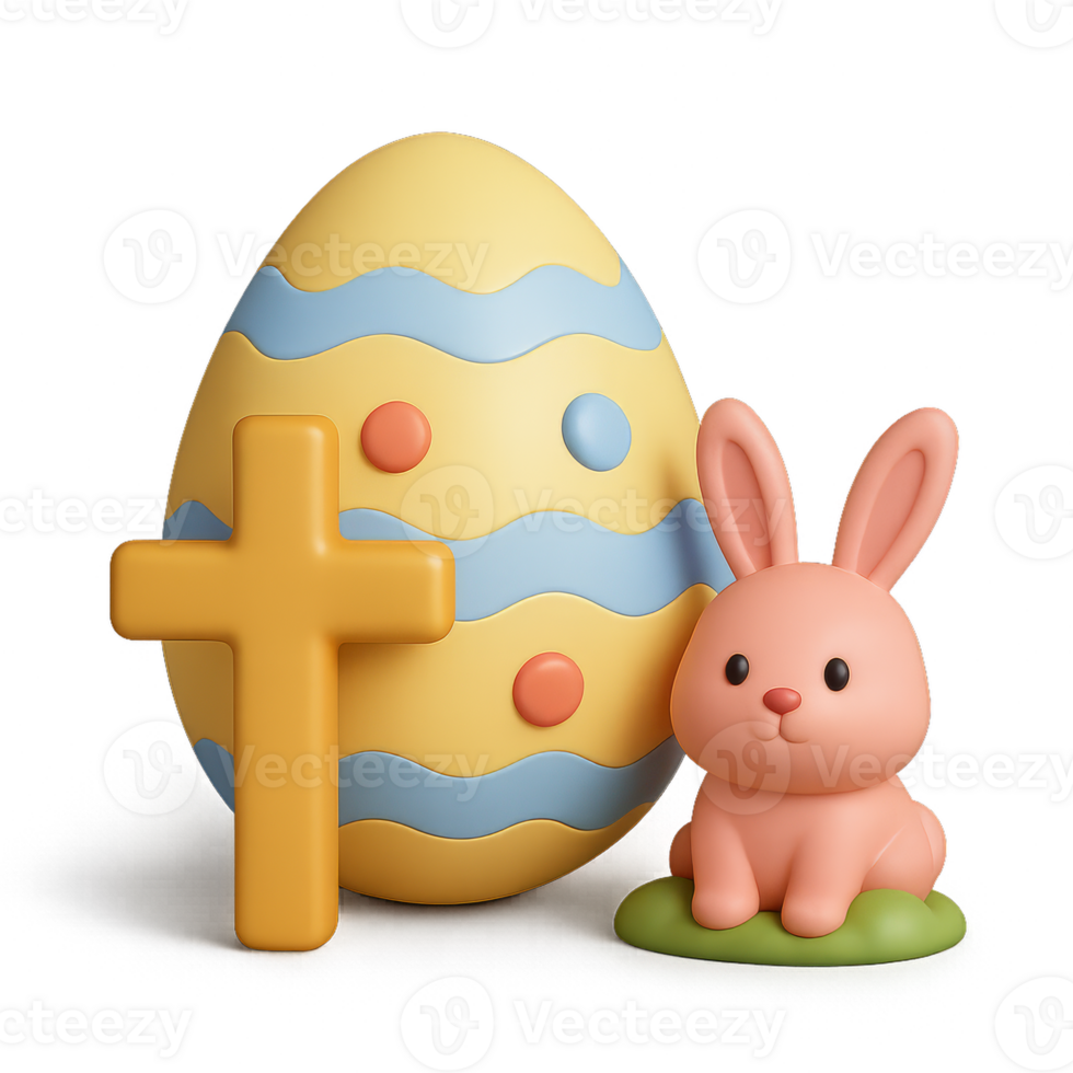 Colorful Easter Egg and Cute Bunny Figurine for Spring Celebrations png