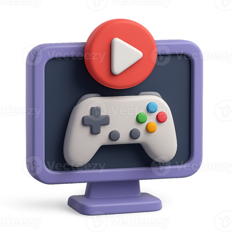 3D Game Icon for Live Streaming with Controller and Play Button png