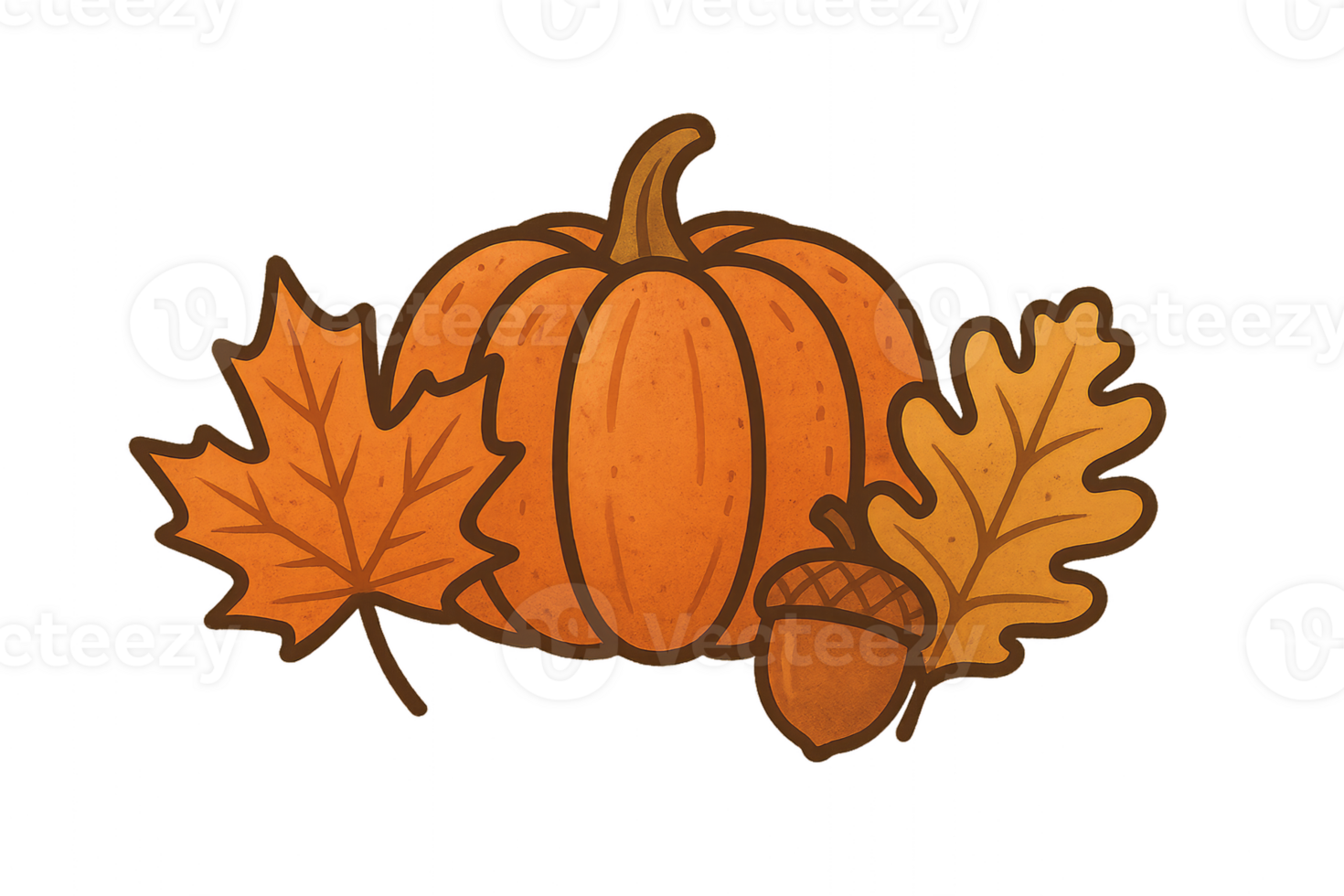 Autumn Icon Illustration Featuring Pumpkin, Leaves, and Acorn Design png