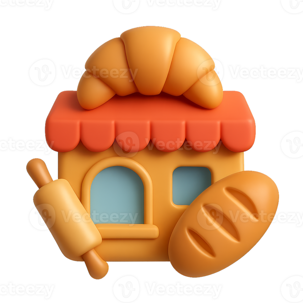 3D Bakery Icon with Croissant and Bread Design for Creative Projects png