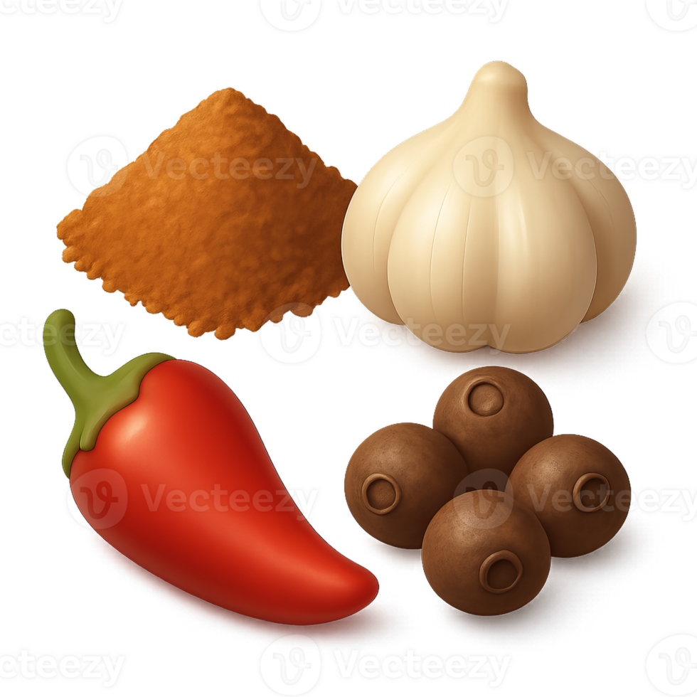 Simple Mixed Spices with Garlic, Chili, and Peppers on Display png