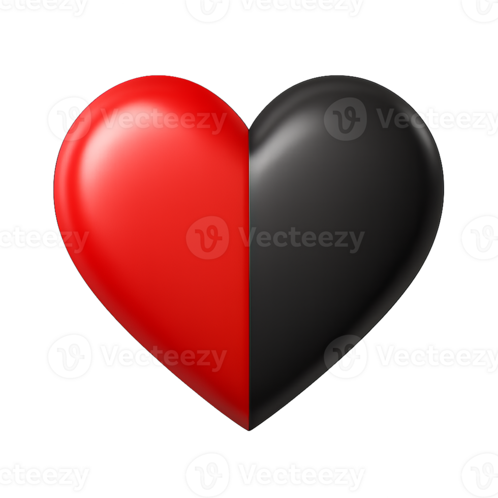 Half Red Heart and Half Black Heart in Simple Style Design png