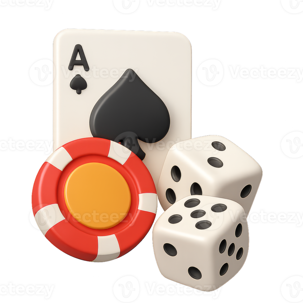 3D Simple Gambling Icon with Playing Card, Dice, and Chip Design png