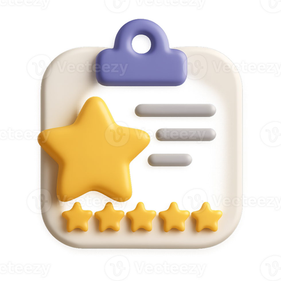 3D Icon for Product Review with Star Rating and Notepad Design png