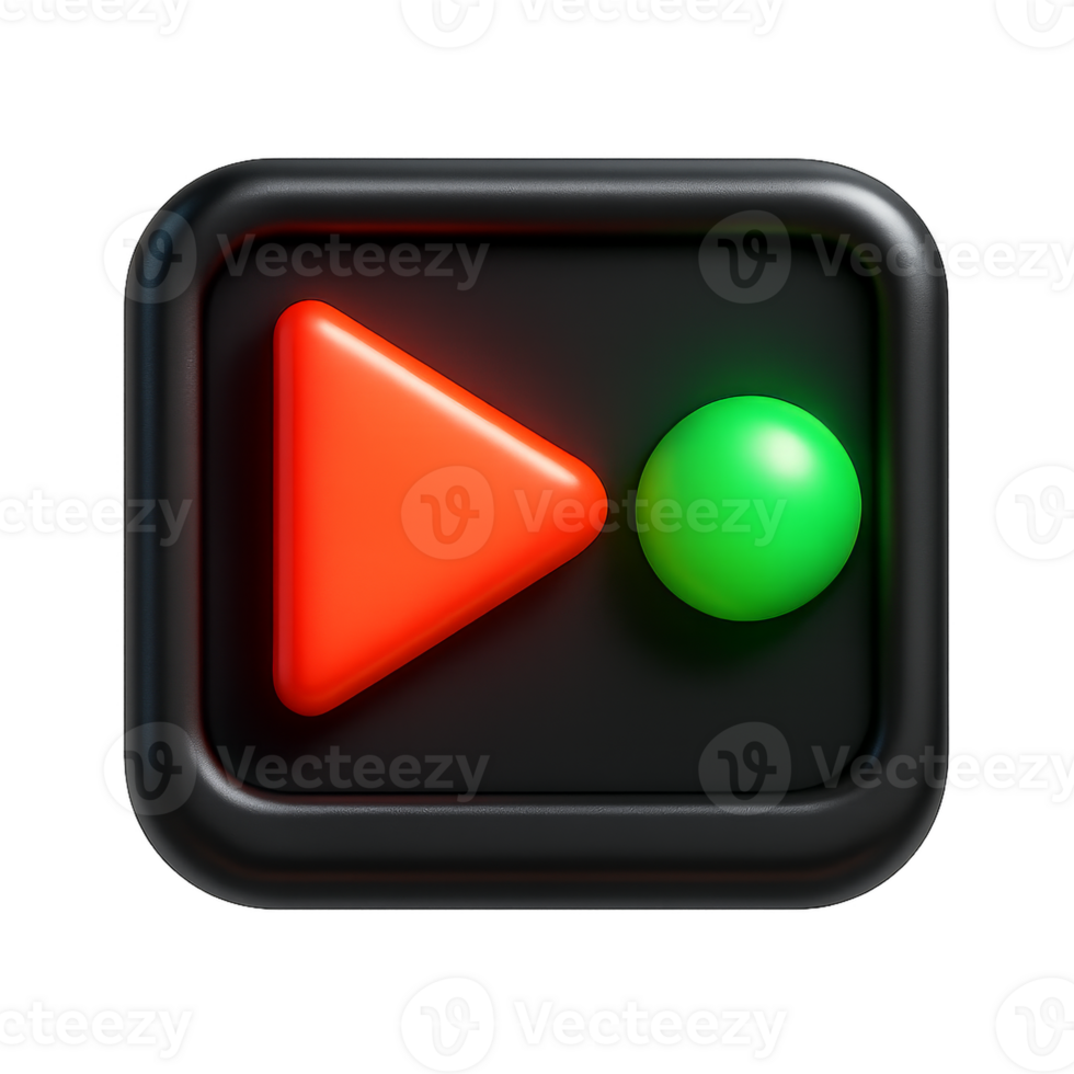 3D Gaming Icon with Red Triangle Play Button and Green Circle png