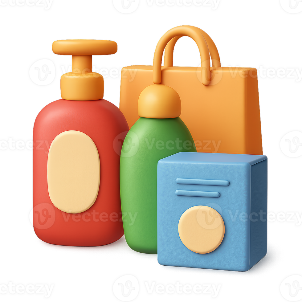 Colorful 3D Composition of Simplistic Product Packaging Elements png