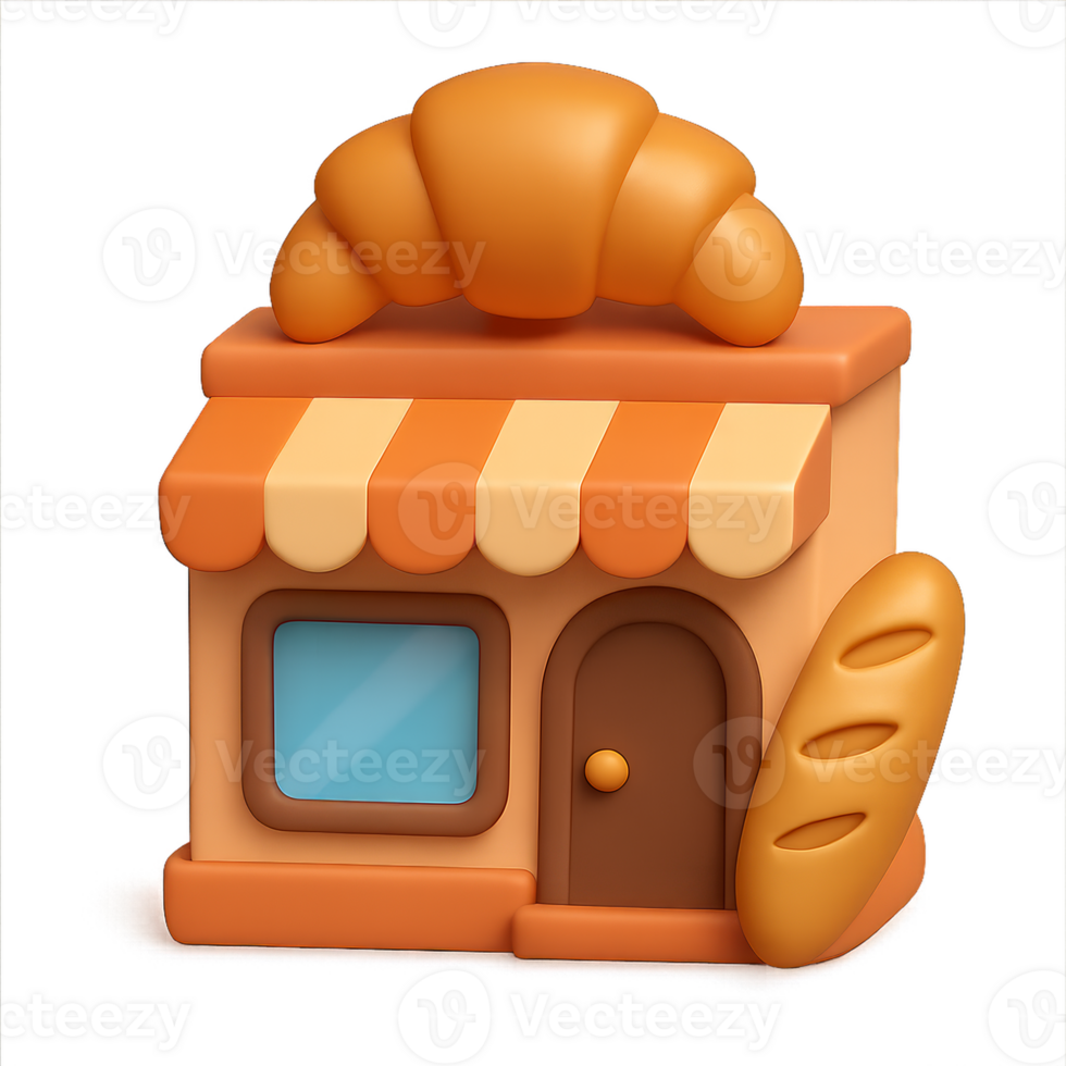 Colorful 3D Bakery Icon with Croissant and Bread Loaf Design png