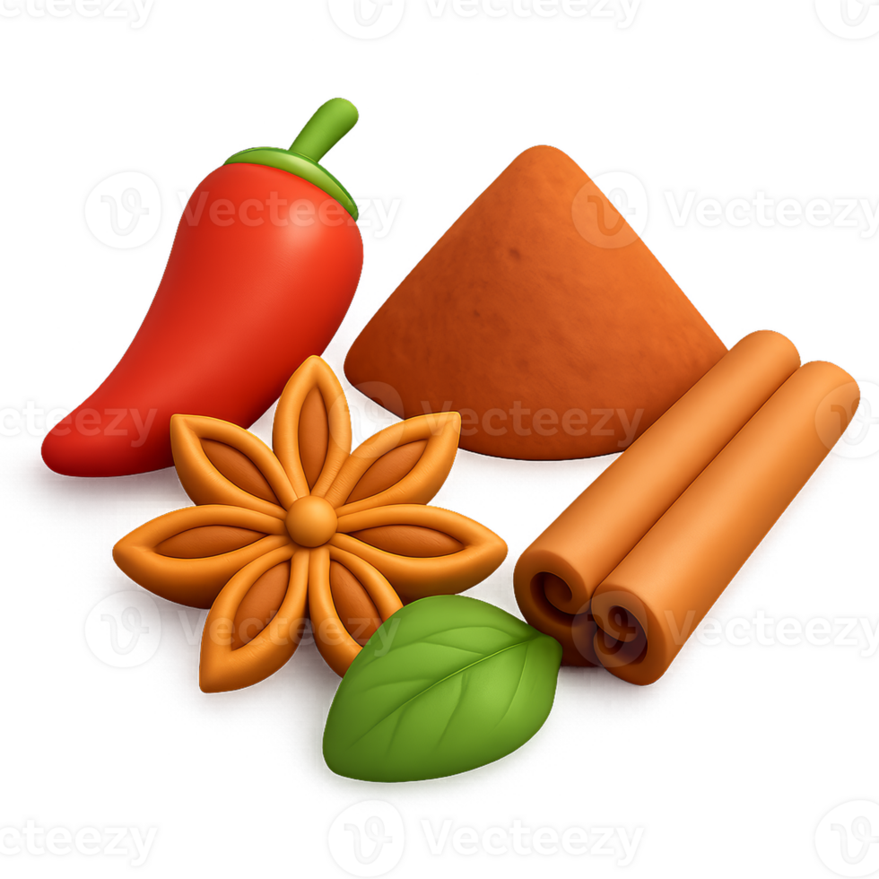 Vibrant Mixed Spices Icon Featuring Chili, Cinnamon, and More png